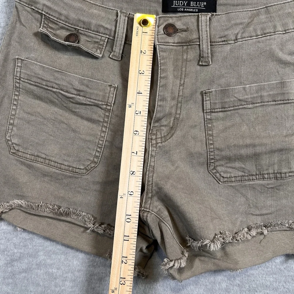 Judy Blue Women's Size 29 Cut Off Denim Shorts Frayed Hem Green‎ Olive Pockets